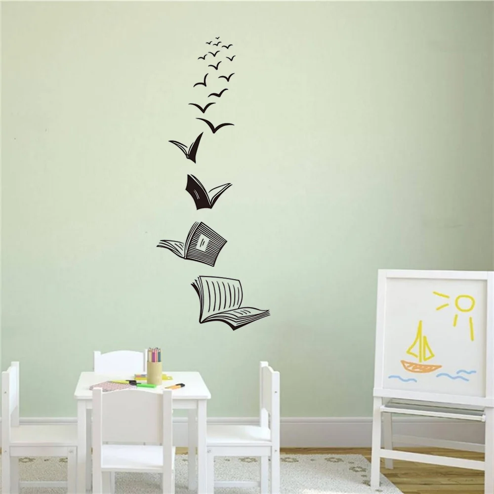 

Open Book Fly Birds Wall Sticker Library Classroom Reading Book Study Animal Wall Decal School Bedroom Vinyl Home Decor