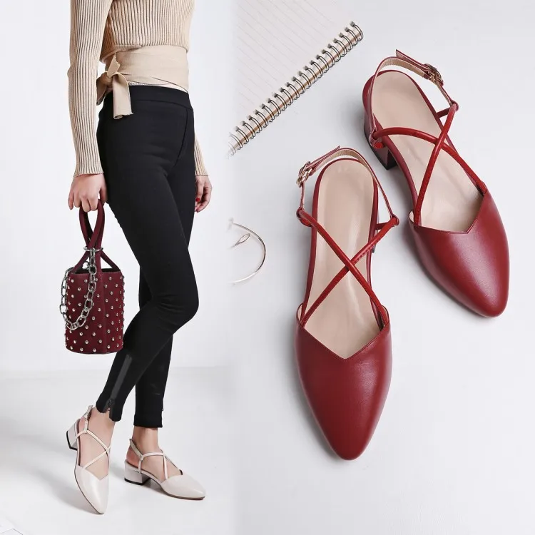 

2019 Spring Summer New Style Closed-toe Sandals Women's Chunky-Heel Semi-high Heeled Retro Versatile Cross Straps Genuine Leathe