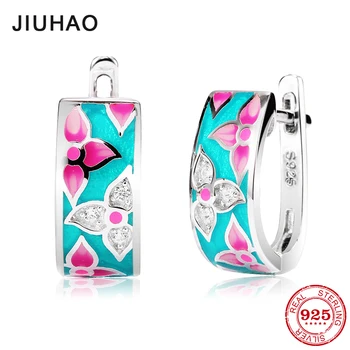 

New Pink and Sparking Zircon Trefoil Flowers for women Authentic 925 Sterling Silver Fashion Stud Earrings Party Jewelry Enamel