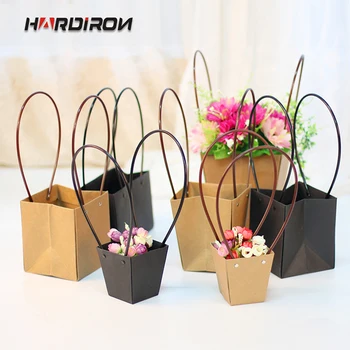 

HARDIRON Thick Waterproof Kraft Paper Tote Bag Flowers Packaging Gift Portable Retro Hand Bag