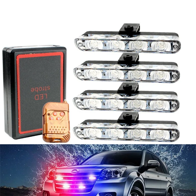 

For 16LED 12V Car Front Grille Deck Police Strobe Flash Light Clip Emergency Warning Lamp Remote Control DRL Ultra-Bright Lights