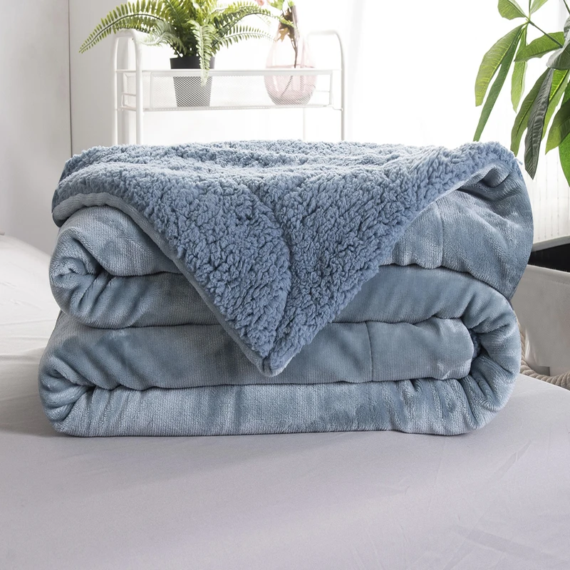 Sofa cover blanket for Adult casual blanket weighted flannel&lamb double blanket gift blanket high quality home blanket - Цвет: Синий