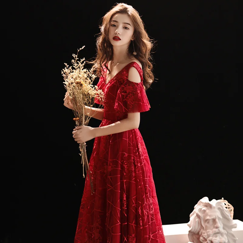 

2020 Real Half Vestido De Noiva Gengli Toast Bride 2020 New Autumn Wedding Show Thin Evening Dress Female Dignified Long Style