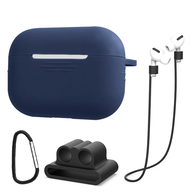 Красивый и приятный мягкий силиконовый чехол для Apple Airpods Pro противоударный чехол для Apple Air pods 3 Pro correa для Airpods Pro 3 Чехол - Цвет: Dark blue Set