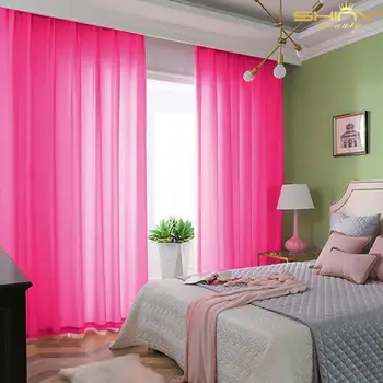

Children Blackout Chiffon Curtain 2.4FTx6.5FT Sheer Backdrop Curtains Fuchsia Cheap Window Decoration Curtains for Bedroom-M1909