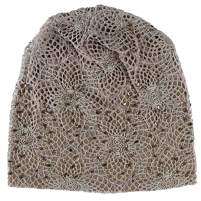 Для женщин Весна и Осень полые кружева beanie шляпа летняя Стразы Повседневная дышащая вязаная шапка на открытом воздухе модная шерстяная одежда кепки
