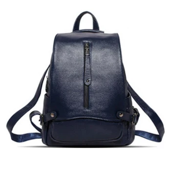 

2020 New European And American Blue Backpack Fashion Anti-Theft Genuine Leather Women's Soft Leather Flap Pocket Office Lady Bag