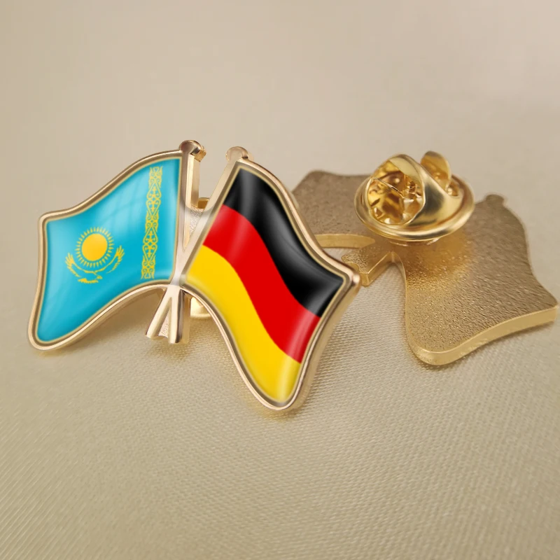 

Kazakhstan and Germany Crossed Double Friendship Flags Lapel Pins Brooch Badges