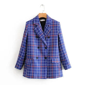

women plaid regular blazers 2020 fashion ladies notched double breasted pockets blazer elegant female casual tops