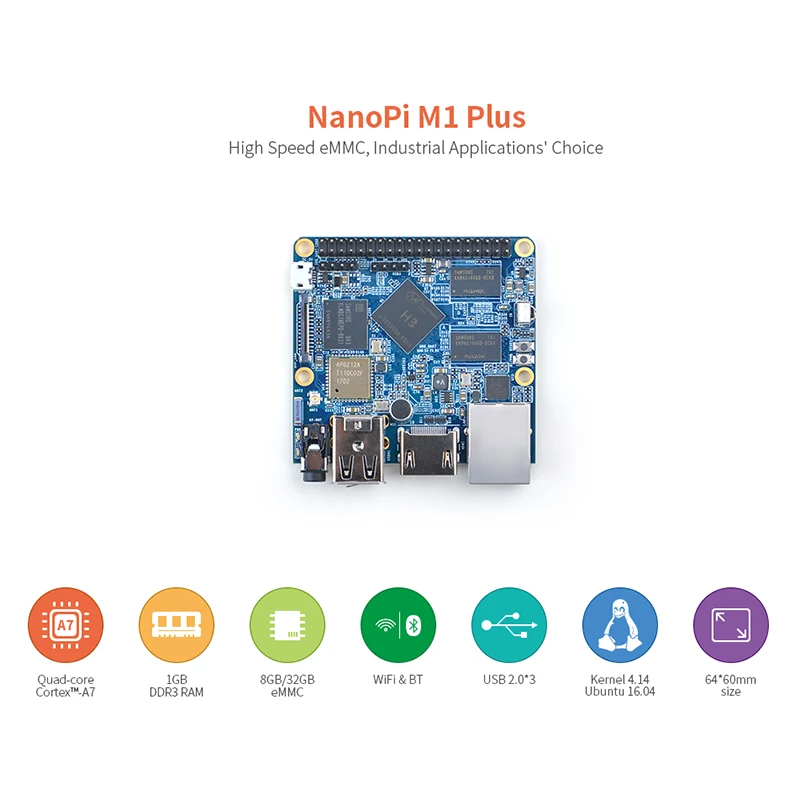 RealQvol FriendlyELEC NanoPi M1 Plus  , Allwinner H3  ھ Cortex-A7, 1.2GHz,1GB DDR3 RAM,8GB eMMC
