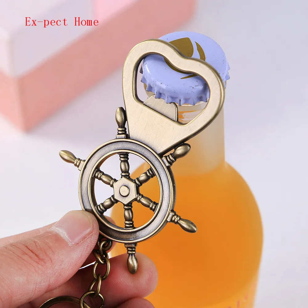 200pcs Rudder Bottle Openers Keychain Multifunctional Beer Wine Openers Key Ring Metal Beverage Can Opener