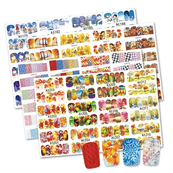 

Winter Autumn Full Sticker Nail Decals 12 Designs Snowflake Maple Sweater Charm Manicure Nail Art Tools for Water Tattoos TR148