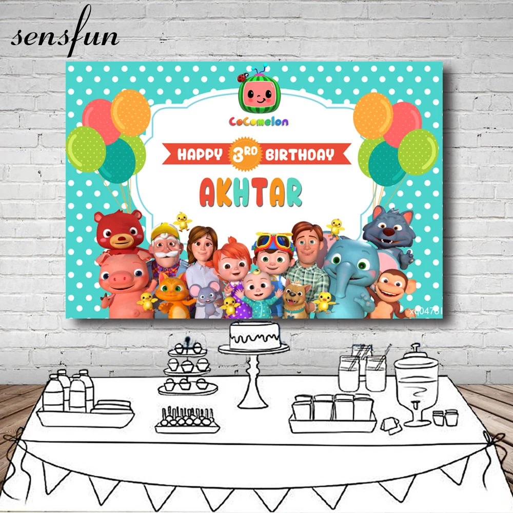 Sensfun Cocomelon семейный фон для фотосъемки на день рождения мятный белый узор в