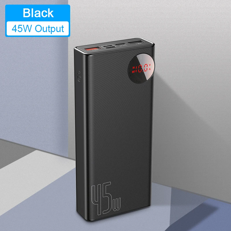 Baseus 20000 мАч Внешний аккумулятор USB PD Быстрая зарядка внешний аккумулятор для iPhone 11 Pro Max Xiaomi Quick Charge 4,0 3,0 внешний аккумулятор - Цвет: 45W Black Power Bank