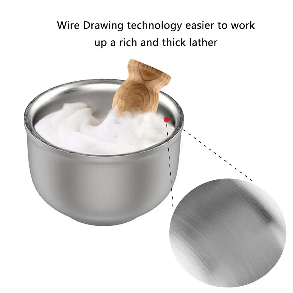 Men's Wet Shaving Stainless Steel Resin Plastic Mug Bowl 3 Layer Shave