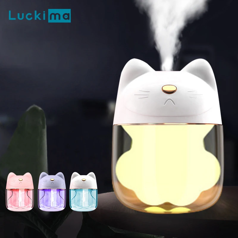 

3 In 1 USB Cat Air Humidifier with LED Night Light Mini USB Fan for Office Home Ultrasonic Mist Maker Essential Oil Diffuser