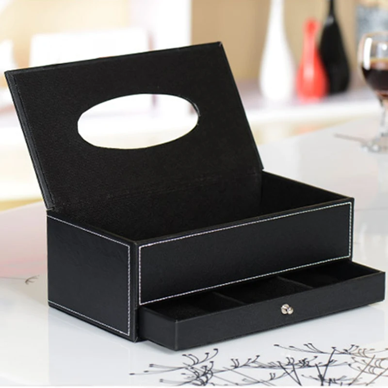 Manufacturer Desk Tissue Box Cover Drawer Paper Towel Box Tissue Remote Control Holder Box PU Tissue Box Home Office
