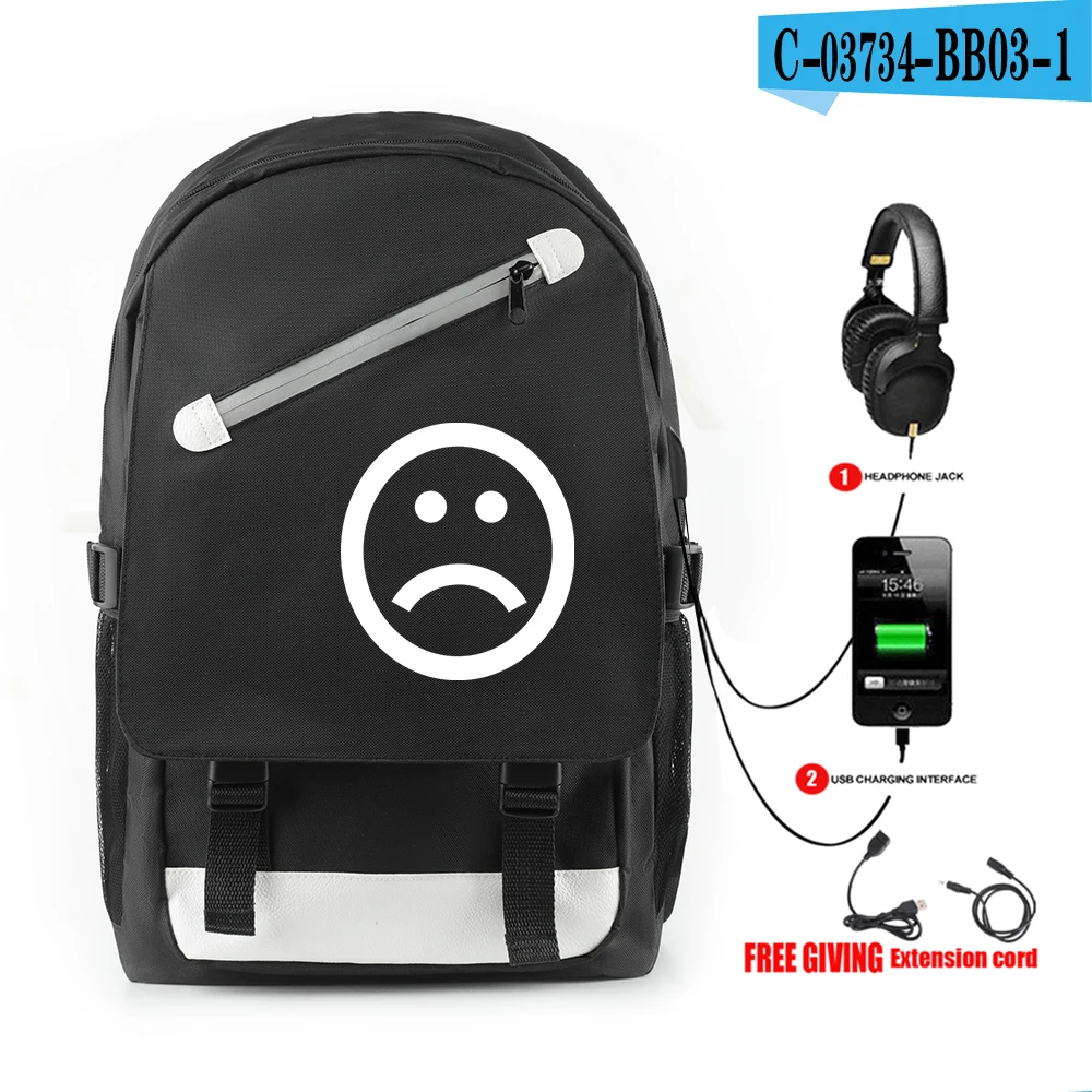 Сумки lil peep Rugzak met Usb-poort Opladen en Lock& Hoofdtelefoon interface Student Werk tas schooltas tas - Цвет: black
