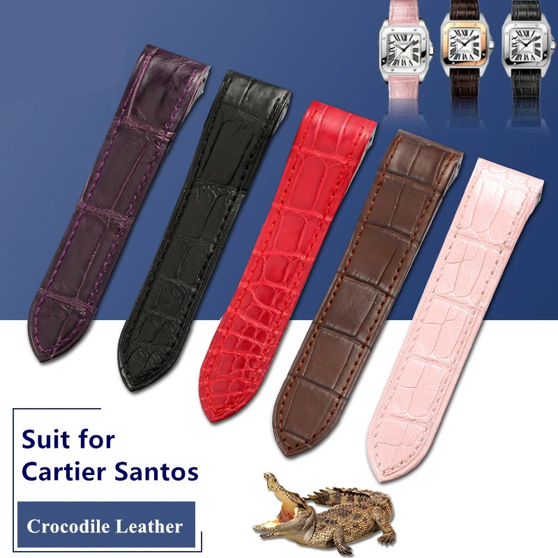 Strap Replacement Accessories For Cartier Santos Watch Genuine Leather  Bracelet Belt Men Women Santos100 Crocodile Pattern 23mm - Watchbands -  AliExpress