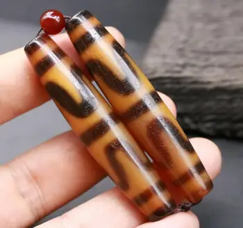 

Treasure Magic LKbrother Pair of Magic Power Tibetan Old Ivory Color Tiger Tooth dZi Bead 66MM