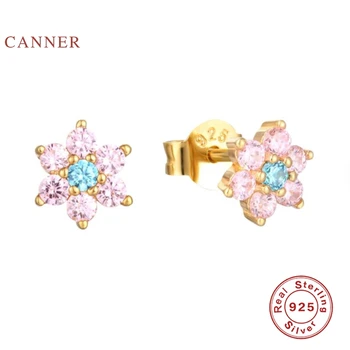 

CANNER Wild Purple Lotus Earrings For Women 100% Real 925 Sterling Silver Piercing Stud Earrings Korean Fine Jewelry Pendientes