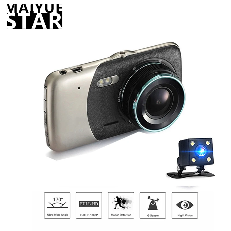 Maiyue star Full HD 1080P 4,0 дюймов Автомобильный видеорегистратор Автомобильная камера 170 градусов Dash камера с двойным объективом ночного видения G сенсор петля видео менеджер