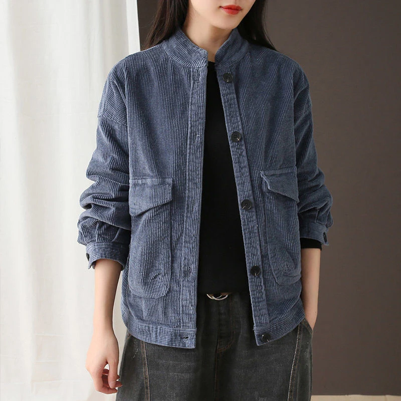astounding New Arrival 2019 Autumn Women Single Breasted Jackets 100% Cotton Corduroy Double Pocket Vintage Ca