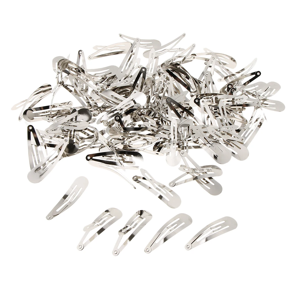 100 Pieces Snap Hair Clips Metal Barrettes Slide for Baby Girls Women Accessories 50 mm