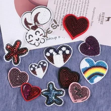 

12PCS Arious Love Heart-shaped Sequins Icon Embroidered Iron on Patch for Clothing DIY Stripes Clothes Patchwork Custom Badges
