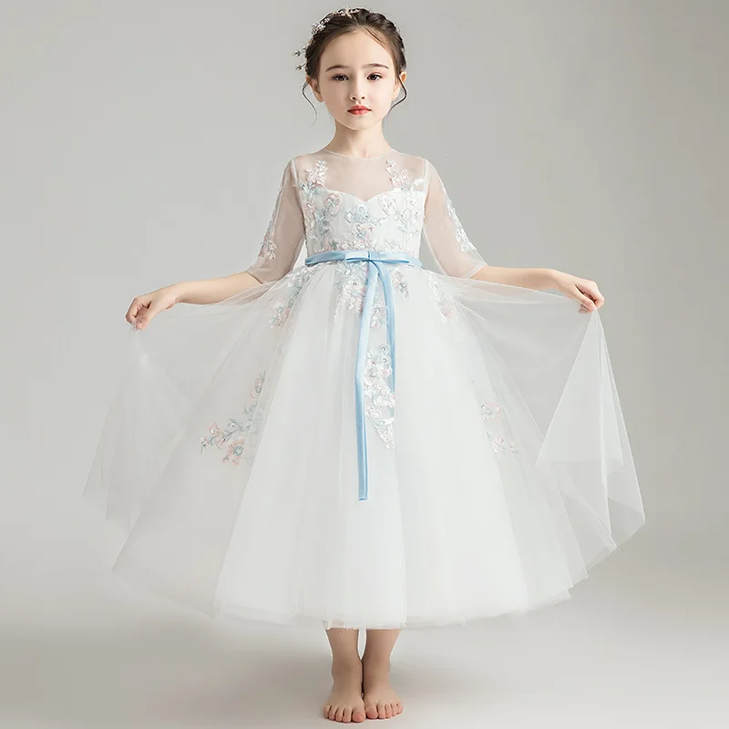 Dresses of Bride Fellow Kids Girls Princess Skirt Puffy Yarn Children Birthday Late Formal Dress Wedding Dress Small Host Piano