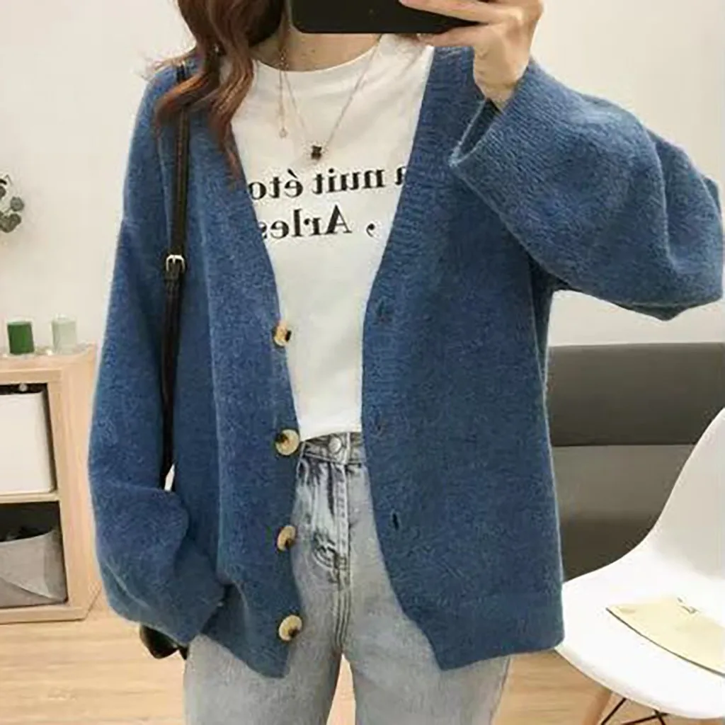 Womail Lazy style, Одноцветный Повседневный зимний модный вязаный свитер на пуговицах, 5 цветов, женские топы свободного кроя, свободный размер, nouveaute mujer