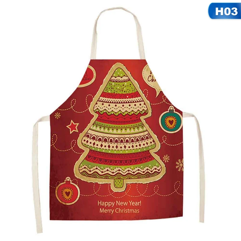 3 1Pcs Red Christmas Apron Pinafore Cotton Linen Aprons 68x55cm Adult Bibs Home Kitchen Cooking Baking Cleaning Accessories - Цвет: 3