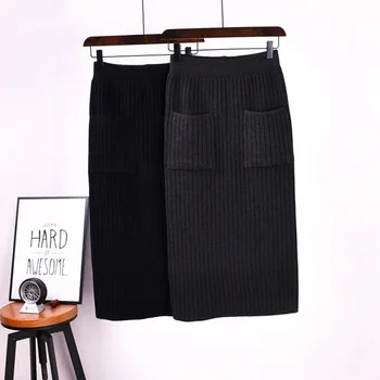

Pregnant Woman Skirt Half-body Wollens Skirt Solid Color Knitting Joker Vent A Step Skirt Long Fund Package Hip Skirt