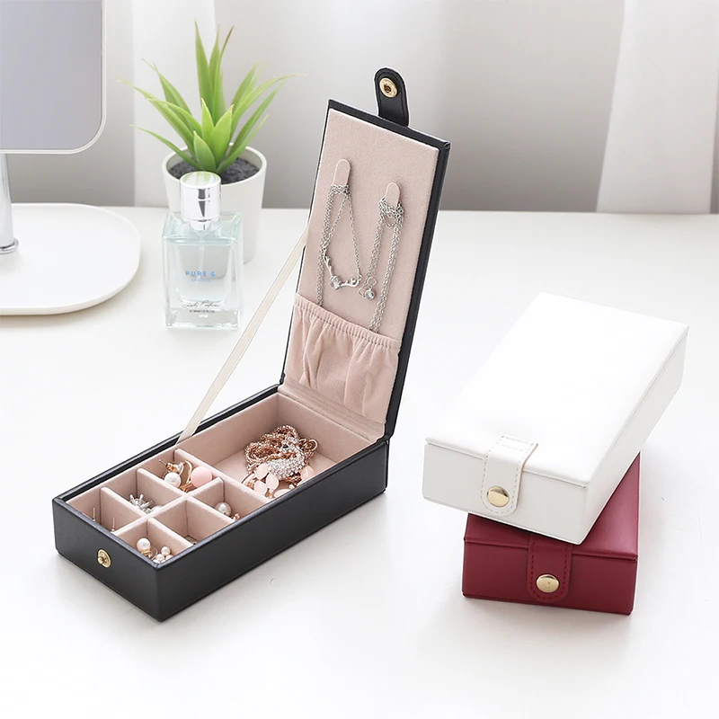 

Portable PU Leather Jewelry Box Organizer Stud Earrings Ring Necklace Jewellery Storage Packaging Case Fresh Simple Style