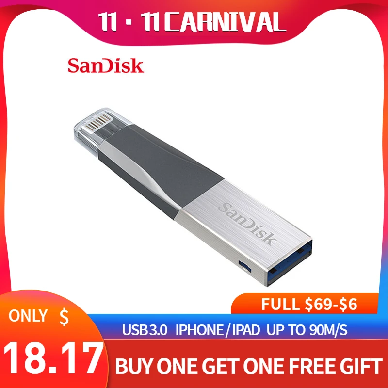 USB OTG флешка Sandisk iXPAND флеш накопитель с разъемом Lightning для iPhone iPad iPod 3.0 32/64/128 ГБ|USB