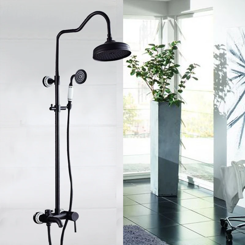 Douche Kranen Zwarte Messing Wall Mounted Bad Kraan 8 "Ronde