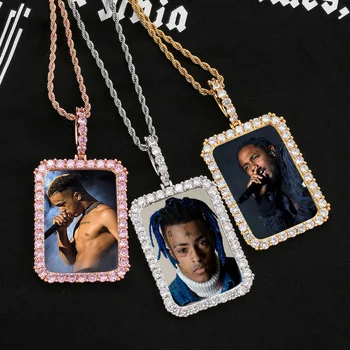 

Men Women Necklaces Europe America Square Shape Photo Frame Pendant Micro-inlaid Zirconium Hip-hop Body Neck Jewelry Accessorie