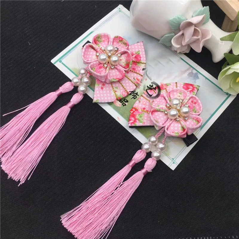 Peach Red Maru-tsuami Kanzashi цветок Бисероплетение веер Сакура заколка для волос традиционный японский стиль кимоно аксессуар Гейша ручной работы HW053 - Цвет: Peach Red