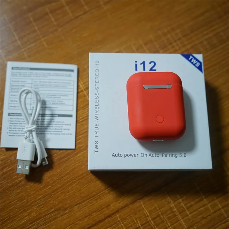 Красный I12 tws розовые беспроводные наушники Bluetooth с сенсорным управлением, наушники с объемным звуком, чехол для зарядки air 2, обновление для iPhone, Android - Цвет: Красный