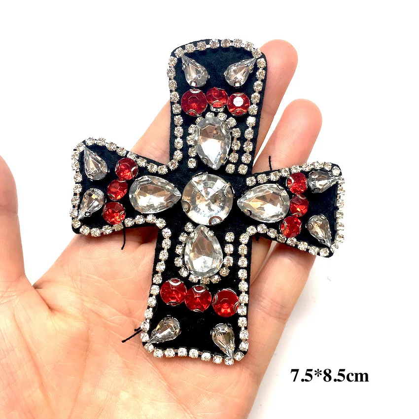 1 шт. ручной работы нашивки со стразами и Бисером Крест Пришить бисером патч