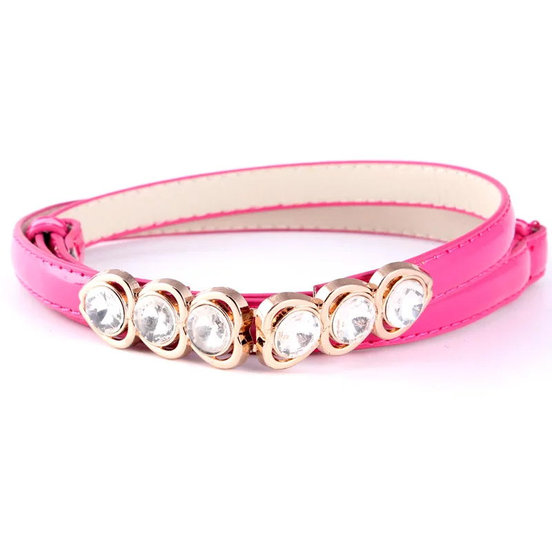 Luxury Women Crystals Buckle Thin Leather Belts Rhinestones Diamante Belt NUBLT0099 - Цвет: Hot Pink