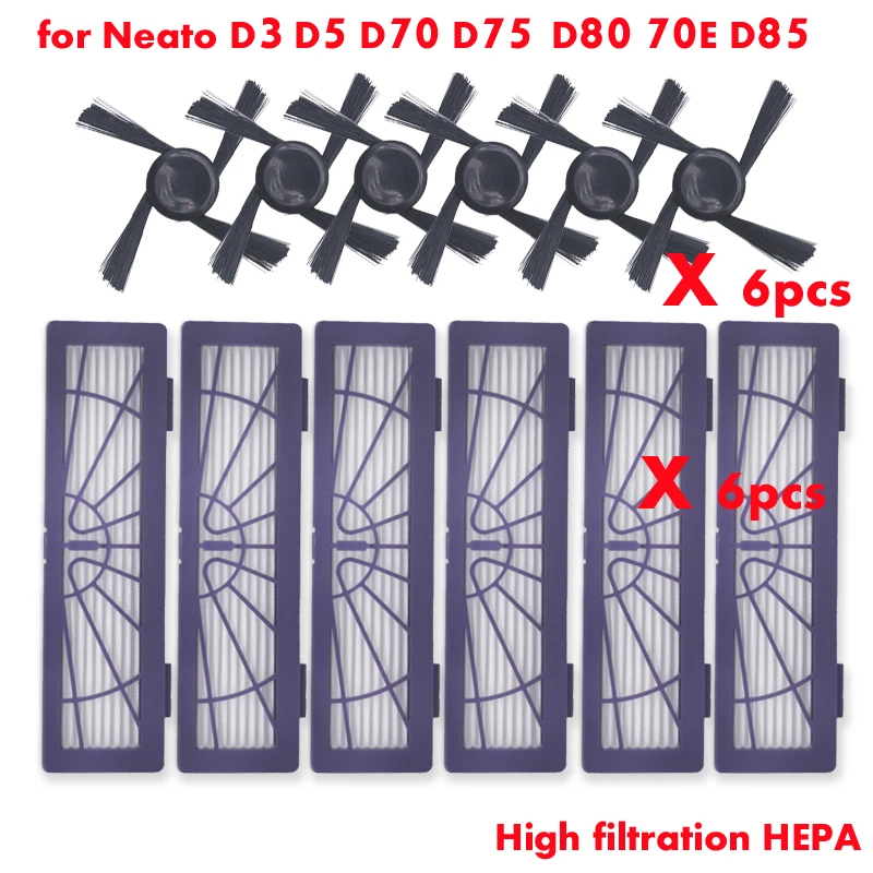 

12PCS Robot Vacuum Cleaner filter Brush Accessories for Neato Botvac D3 D5 D70 D75 D80 70E D85 parts dust cleaning sweeper