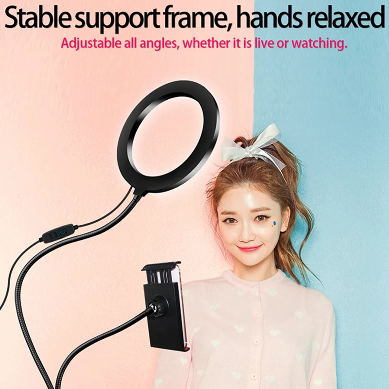 20cm Ring Light Selfie 2In1 Kit with Phone Holder for IPad Makeup YouTube Video Live Stream Beauty Lighting Desktop Lamp