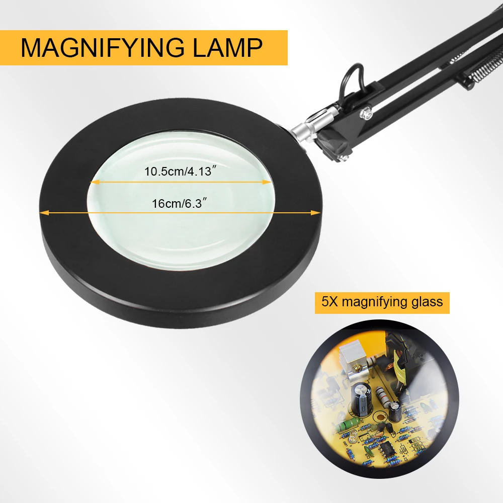 metric tape measure NEWACALOX Foldable 5X Magnifying Glass Desk Lamp 72SMD LED Lights Reading 3 Color Modes USB Power Supply Illumination Magnifier digital caliper gauge