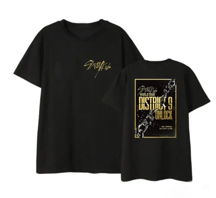 Летняя стильная футболка с принтом straykids world tour district unlock same унисекс круглым