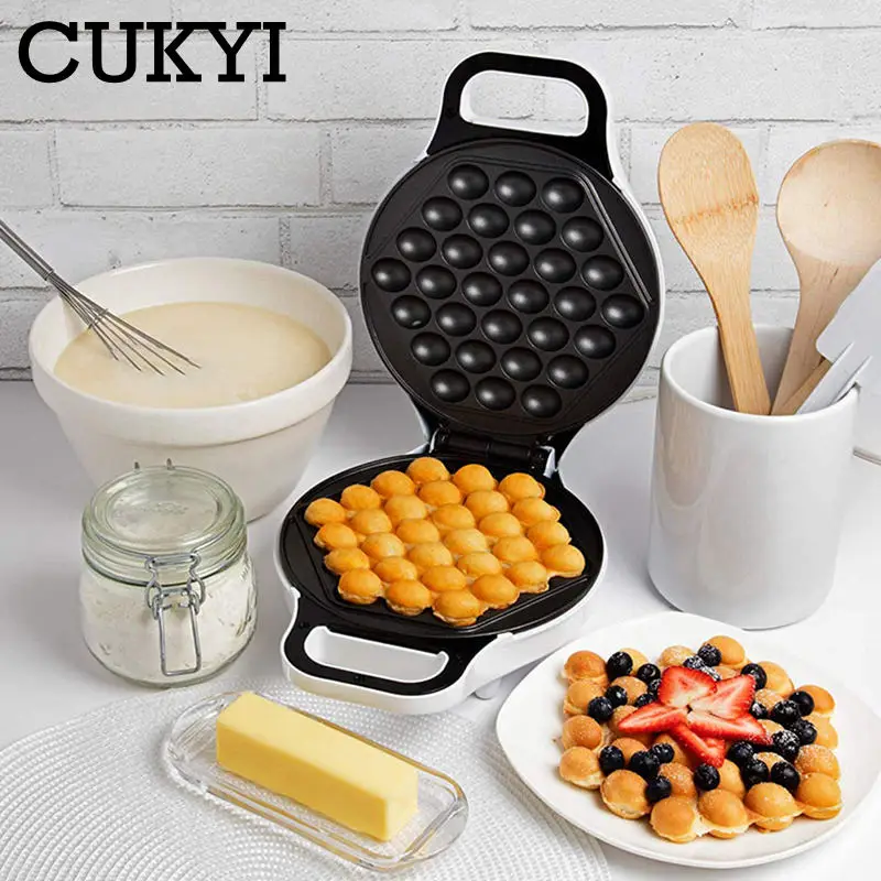 Cukyi Household Egg Waffle Maker Selectric Cinese Hong Kong Eggettes Puff Cake Waffle Iron Maker Machine Bubble Egg Cake Forno