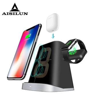

3 in 1 Fast Wireless Charger Stand Dock 10w qi Charging Universal iPhone xs Apple Watch AirPods Pro Samsung s9