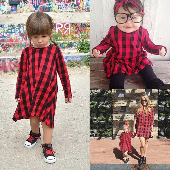 

Stock Kid Baby Girls 1Y-6Y Red Checked Long Sleeve Party Pageant Tutu Dress Clothes