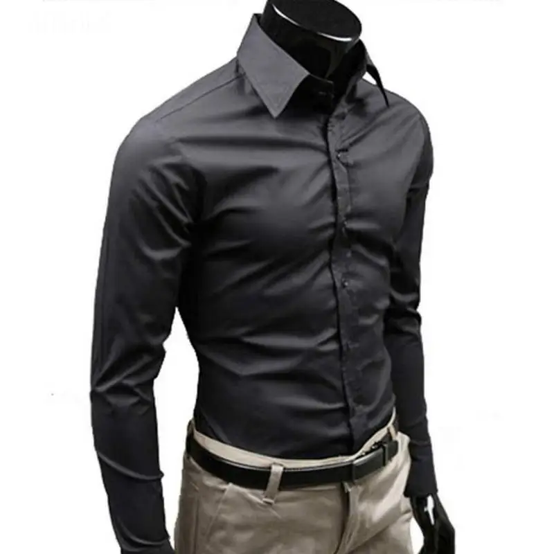 Для мужчин стильные Повседневное однотонные Цвет Slim Fit платье рубашка с длинным рукавом Бизнес Топ