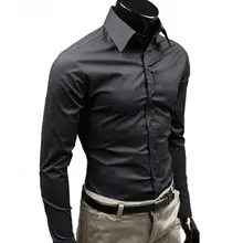 Для мужчин стильные Повседневное однотонные Цвет Slim Fit платье рубашка с длинным рукавом Бизнес Топ